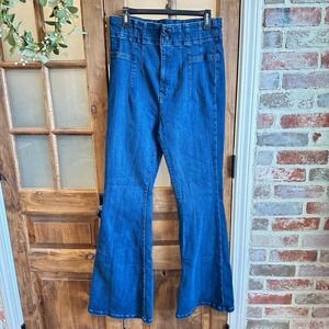 We The Free Just Float On Flare Jeans Womens‎ 33 Blue High Rise Seamed OB1184972